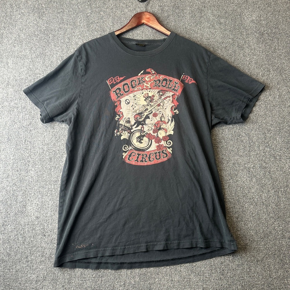 Lucky Brand T Shirt Mens XL Black Rock N Roll Circus Graphic Tee Biker Cotton